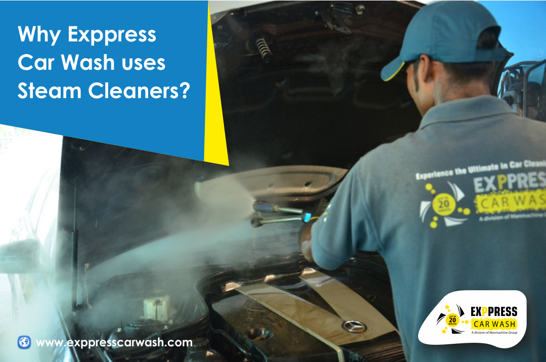 An image of Exppress Car Wash using Steam Cleaners.